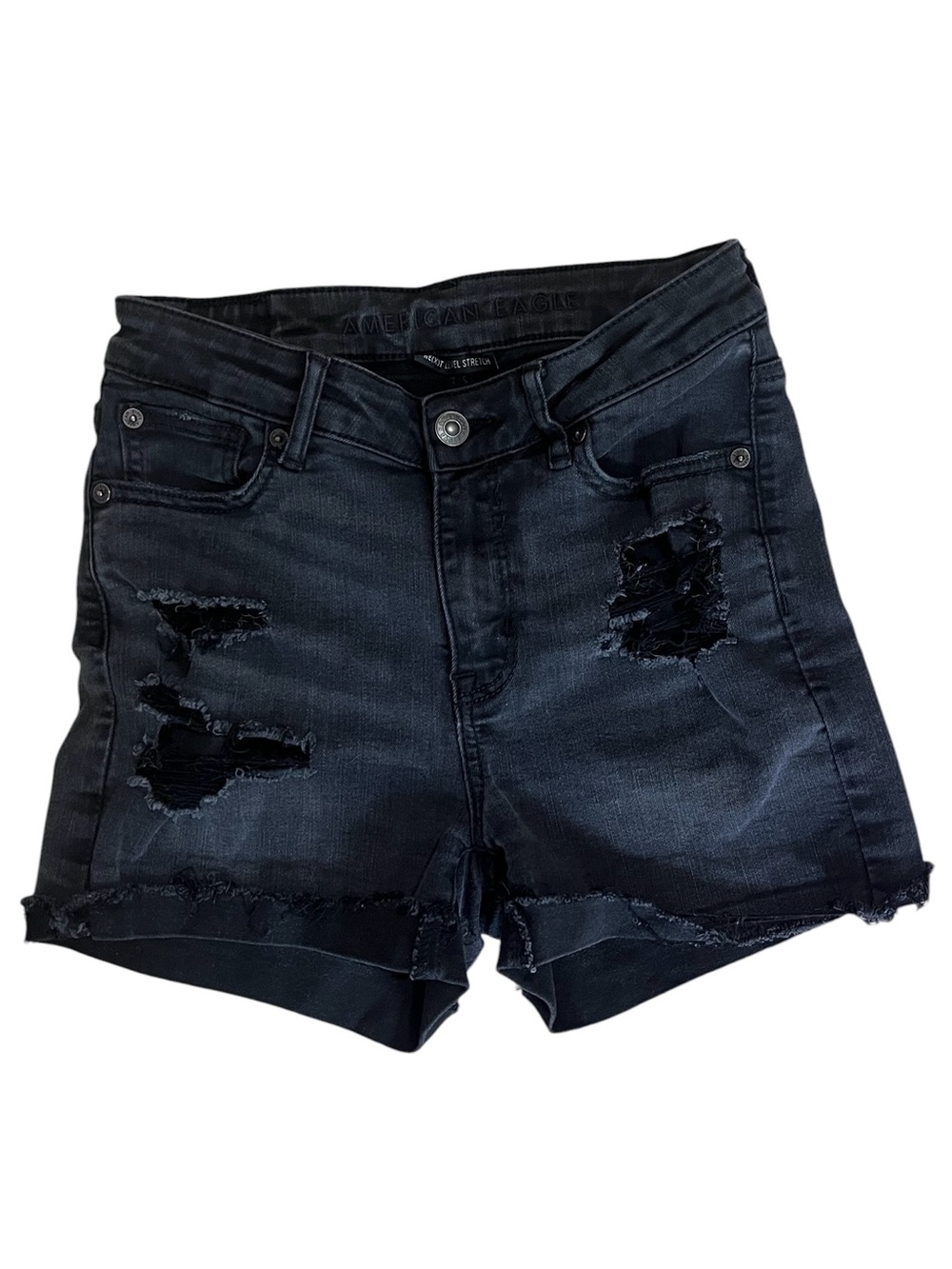Size 0 American Eagle faded black hi-rise shortie shorts distressed cotton